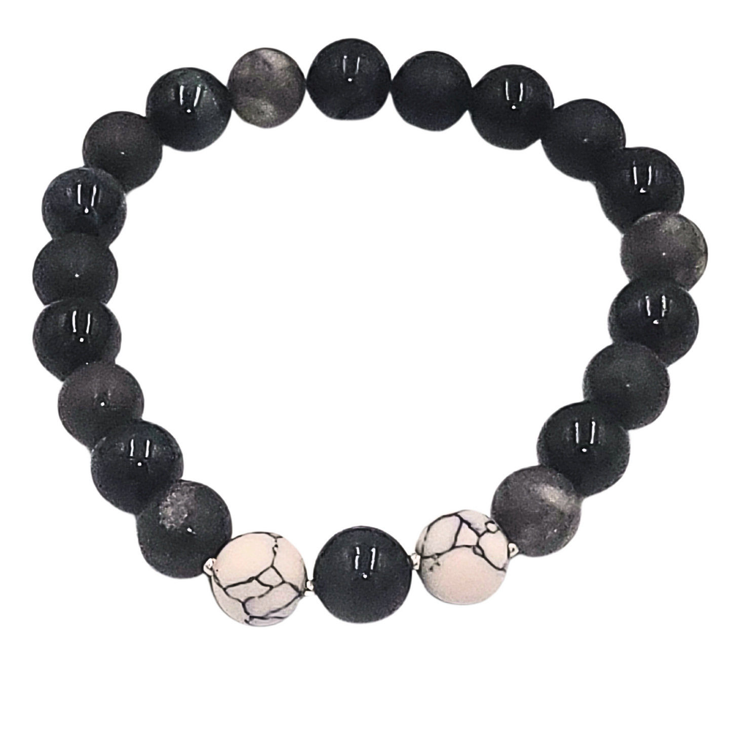 Black Frosted & White Howlite Beaded Bracelet