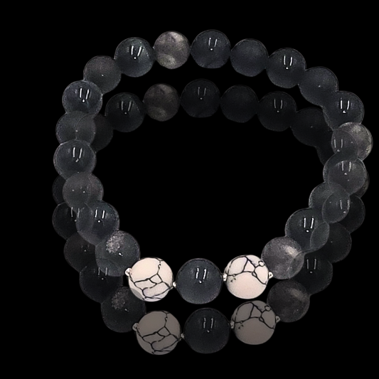 Black Frosted & White Howlite Beaded Bracelet